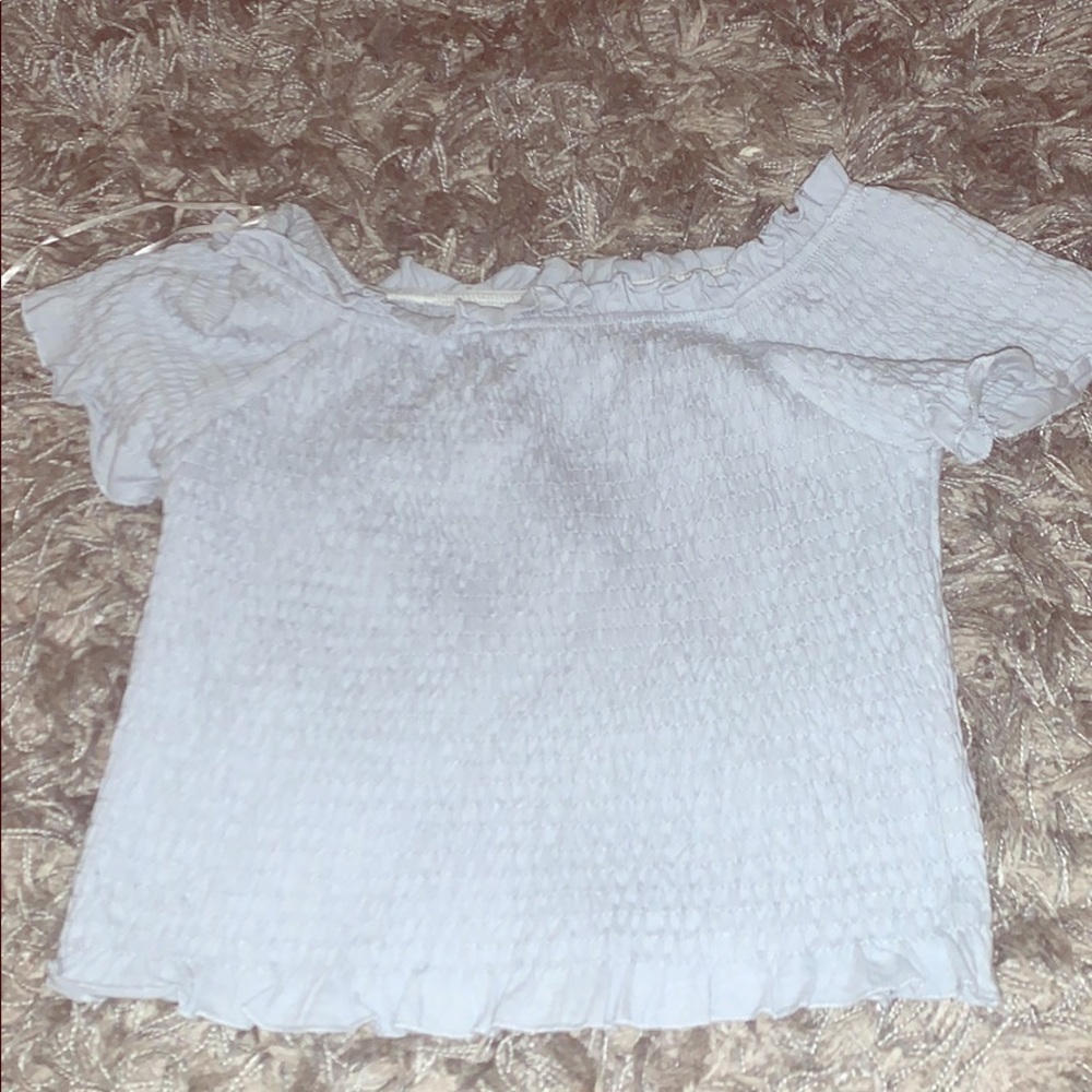 baby blue off the shoulder crop top